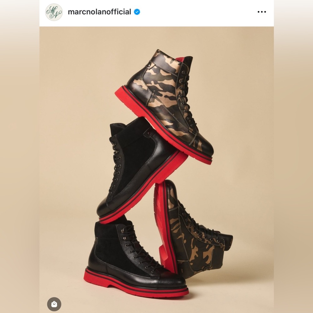 Marc Nolan Men's Camouflage boots with Red Soles